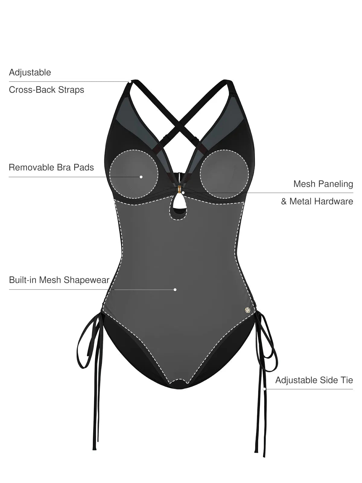 Shapewear Mesh Inset Tie-Side Sculpting One-Piece Swimsuit