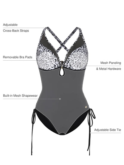 Shapewear Mesh Inset Tie-Side Sculpting One-Piece Swimsuit
