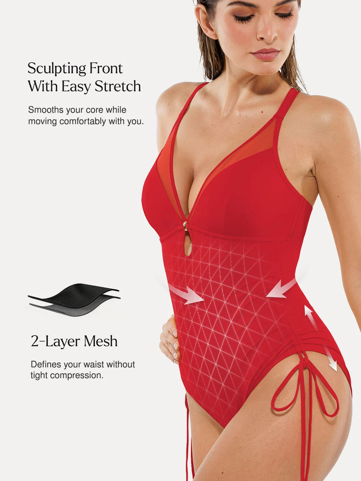 Shapewear Mesh Inset Tie-Side Sculpting One-Piece Swimsuit
