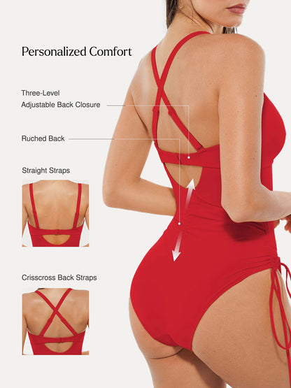 Shapewear Mesh Inset Tie-Side Sculpting One-Piece Swimsuit