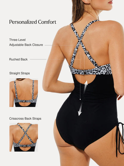 Shapewear Mesh Inset Tie-Side Sculpting One-Piece Swimsuit