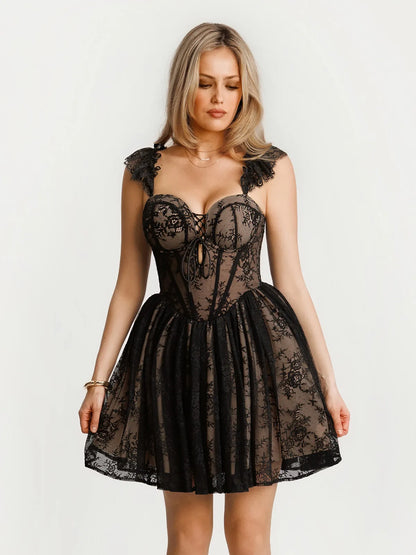 Off-The-Shoulder Sculpting Corset Fit & Flare Mini Dress