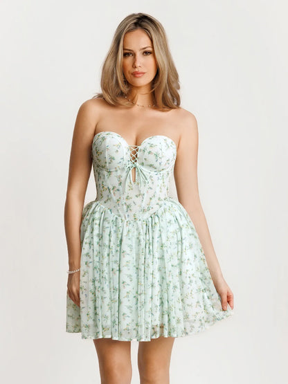 Off-The-Shoulder Sculpting Corset Fit & Flare Mini Dress