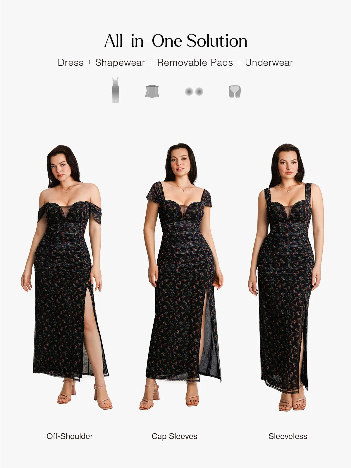 Off-The-Shoulder Sculpting Floral Print Maxi Dress