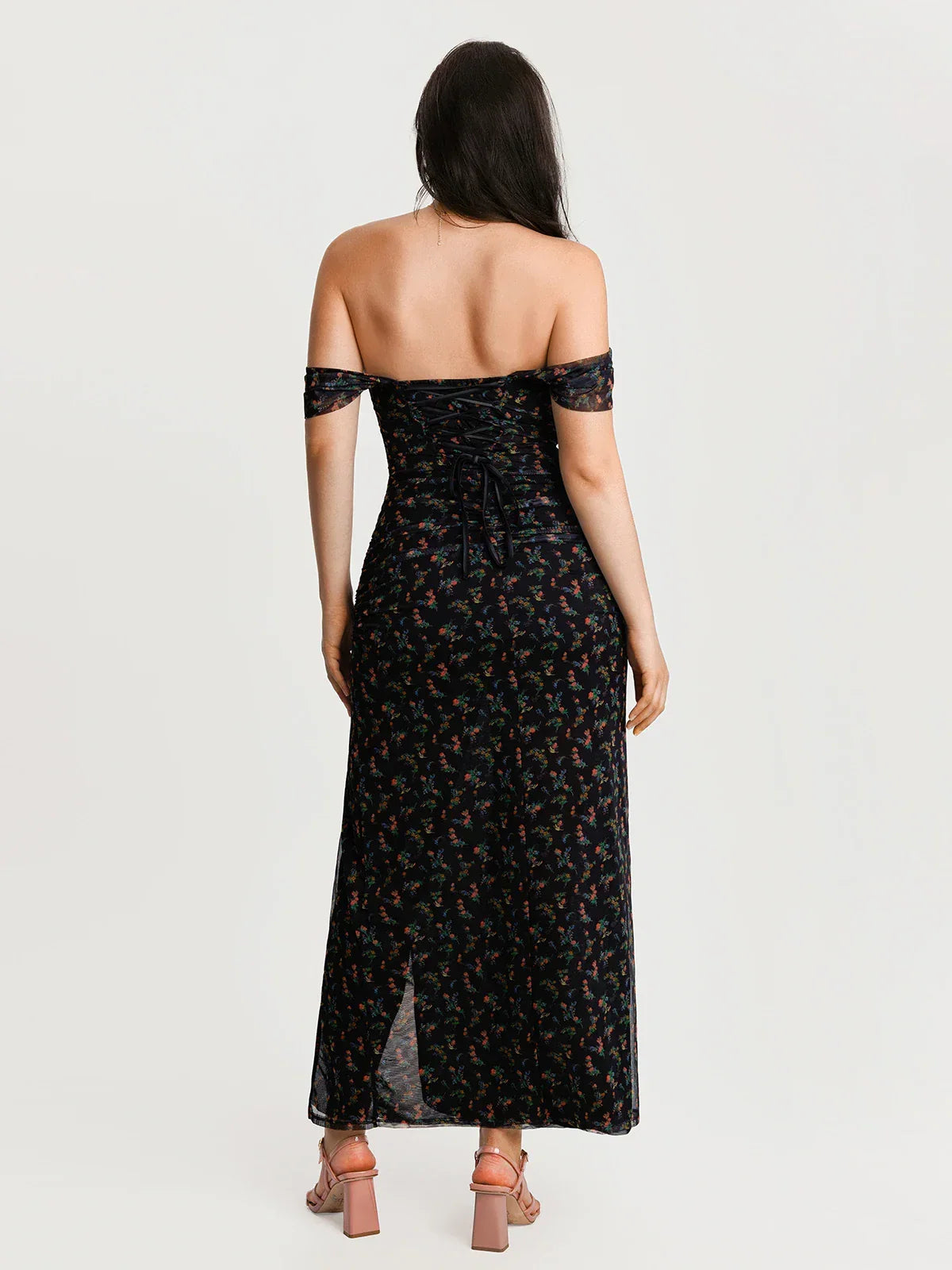 Off-The-Shoulder Sculpting Floral Print Maxi Dress