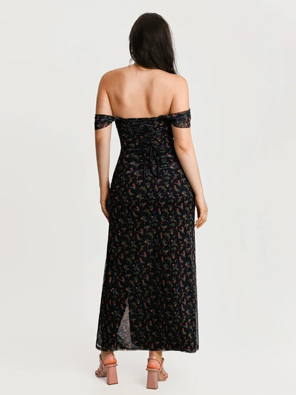 Off-The-Shoulder Sculpting Floral Print Maxi Dress