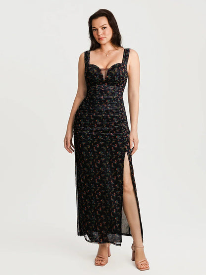Off-The-Shoulder Sculpting Floral Print Maxi Dress
