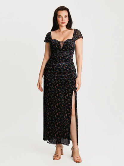 Off-The-Shoulder Sculpting Floral Print Maxi Dress