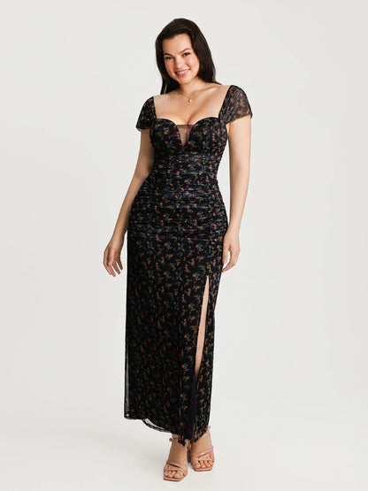 Off-The-Shoulder Sculpting Floral Print Maxi Dress