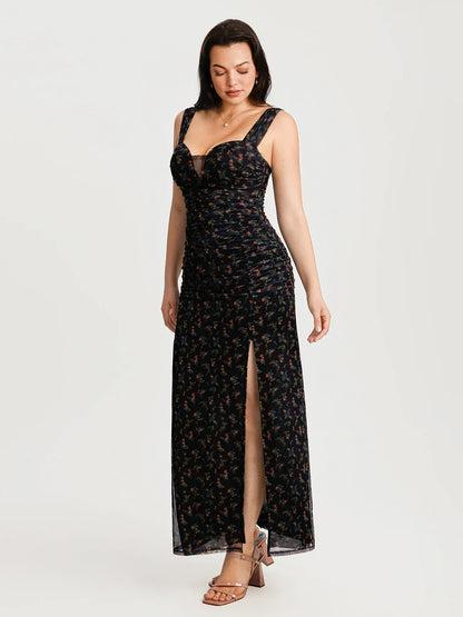 Off-The-Shoulder Sculpting Floral Print Maxi Dress