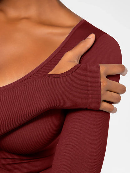 Popilush Ribbed U Neck Built-in Bra Tummy Control Jumpsuit