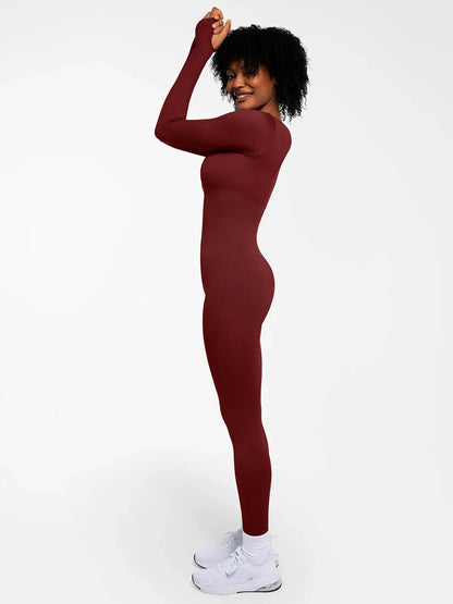 Popilush Ribbed U Neck Built-in Bra Tummy Control Jumpsuit