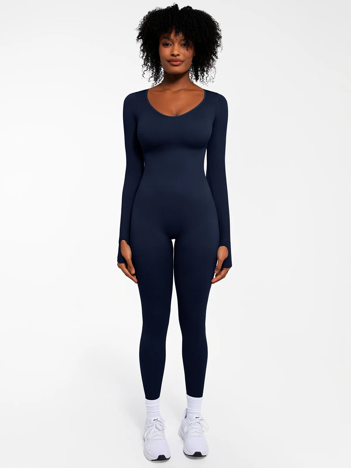 Popilush Ribbed U Neck Built-in Bra Tummy Control Jumpsuit