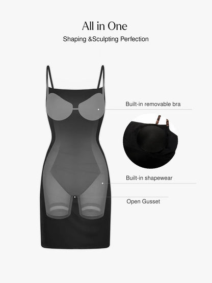 Shapewear Mesh Tummy Control Adjustable Strap Slip Dress