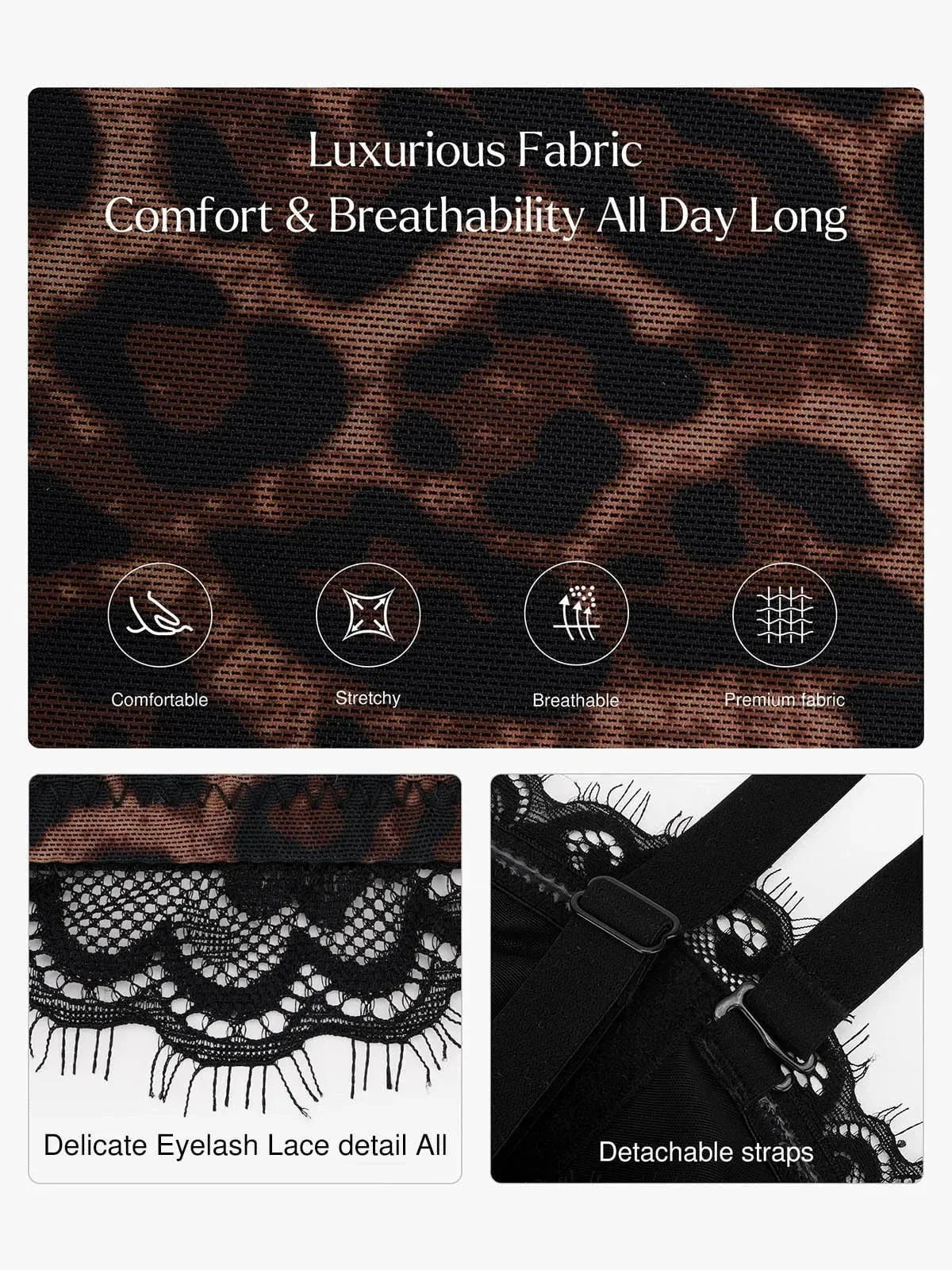 Shapewear Sculpting Leopard Mesh Detachable Strap Corset Top