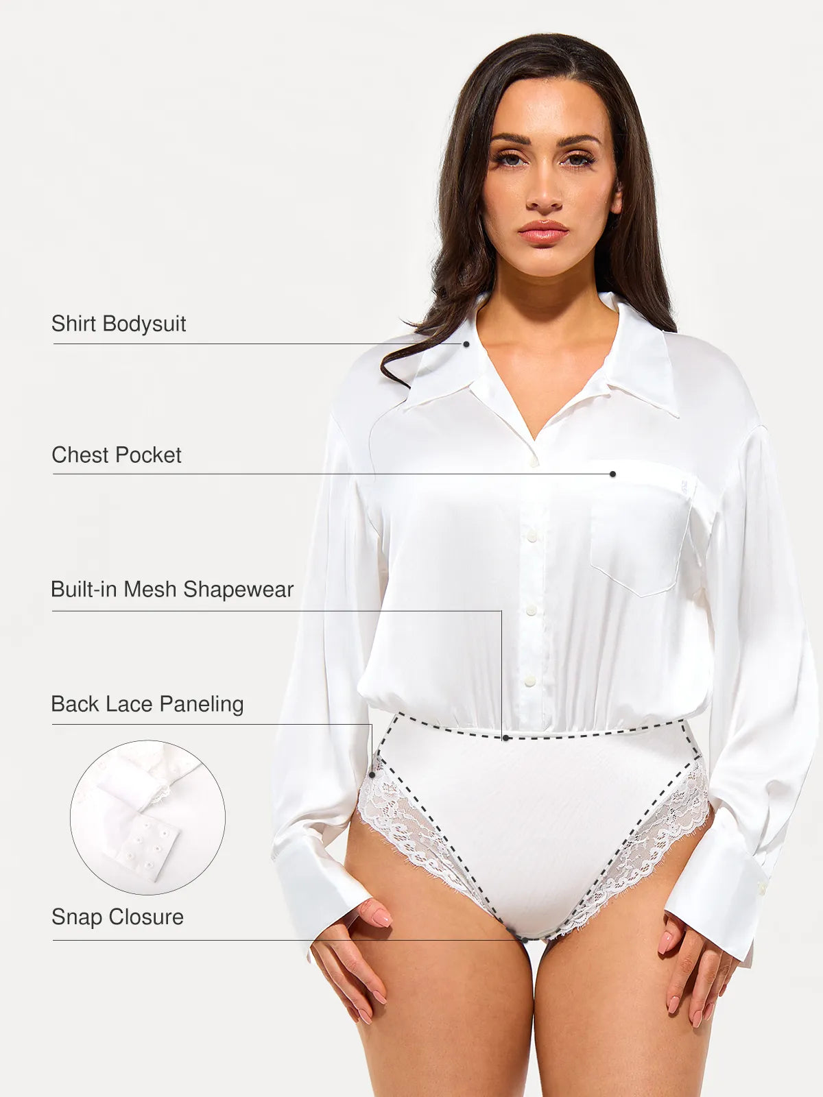 Poplin Long Sleeve Silky Shirt Tummy Control Bodysuit