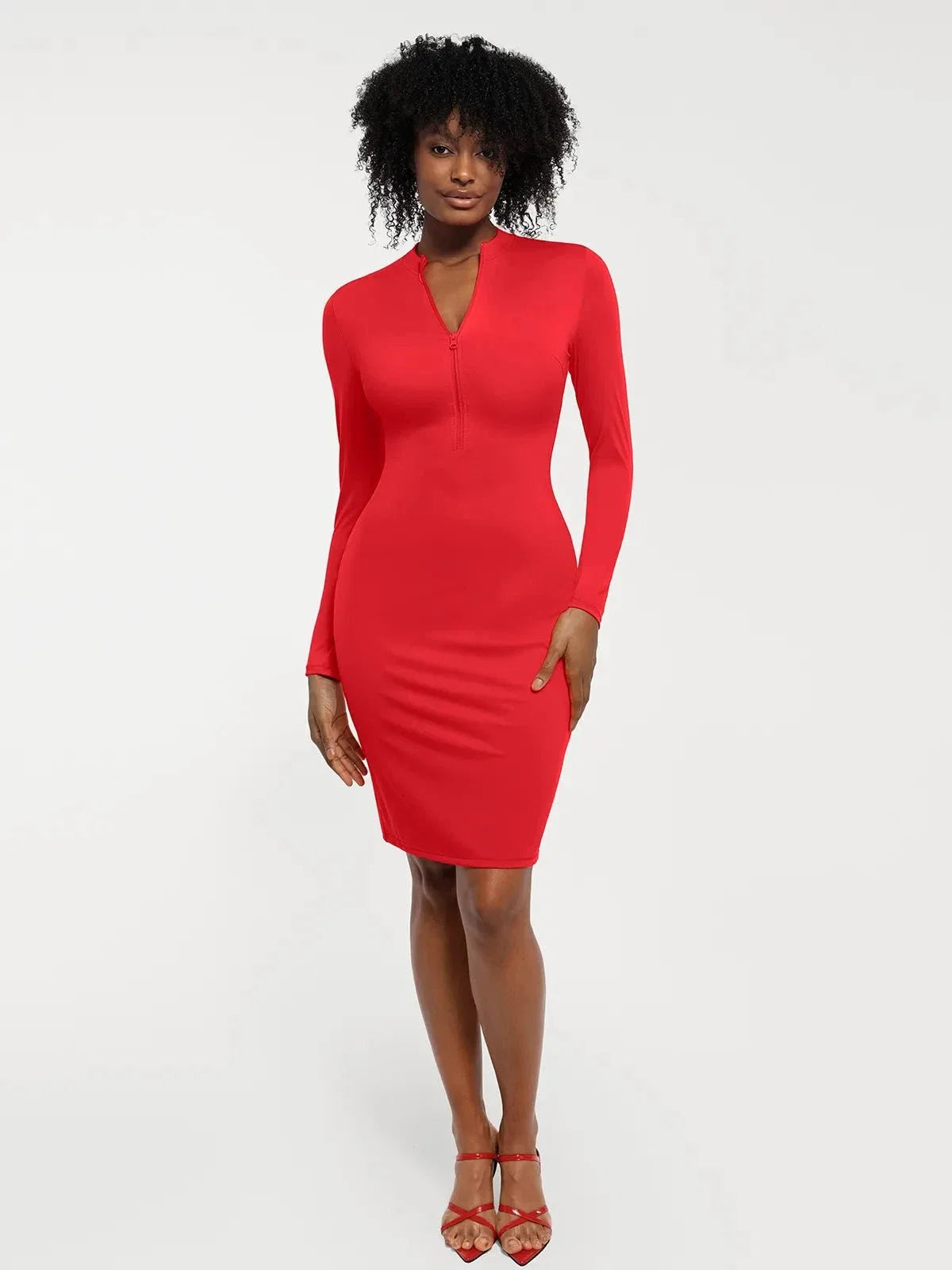 Redtag Thermal Shapewear Long Sleeve Mock Neck Midi Dress