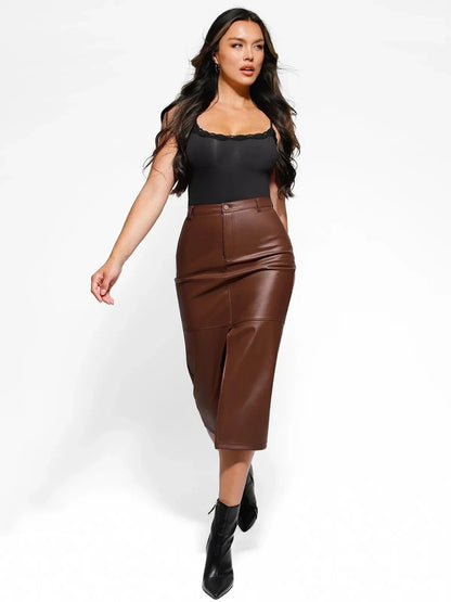 Sculpted Faux Leather Contour Skirt