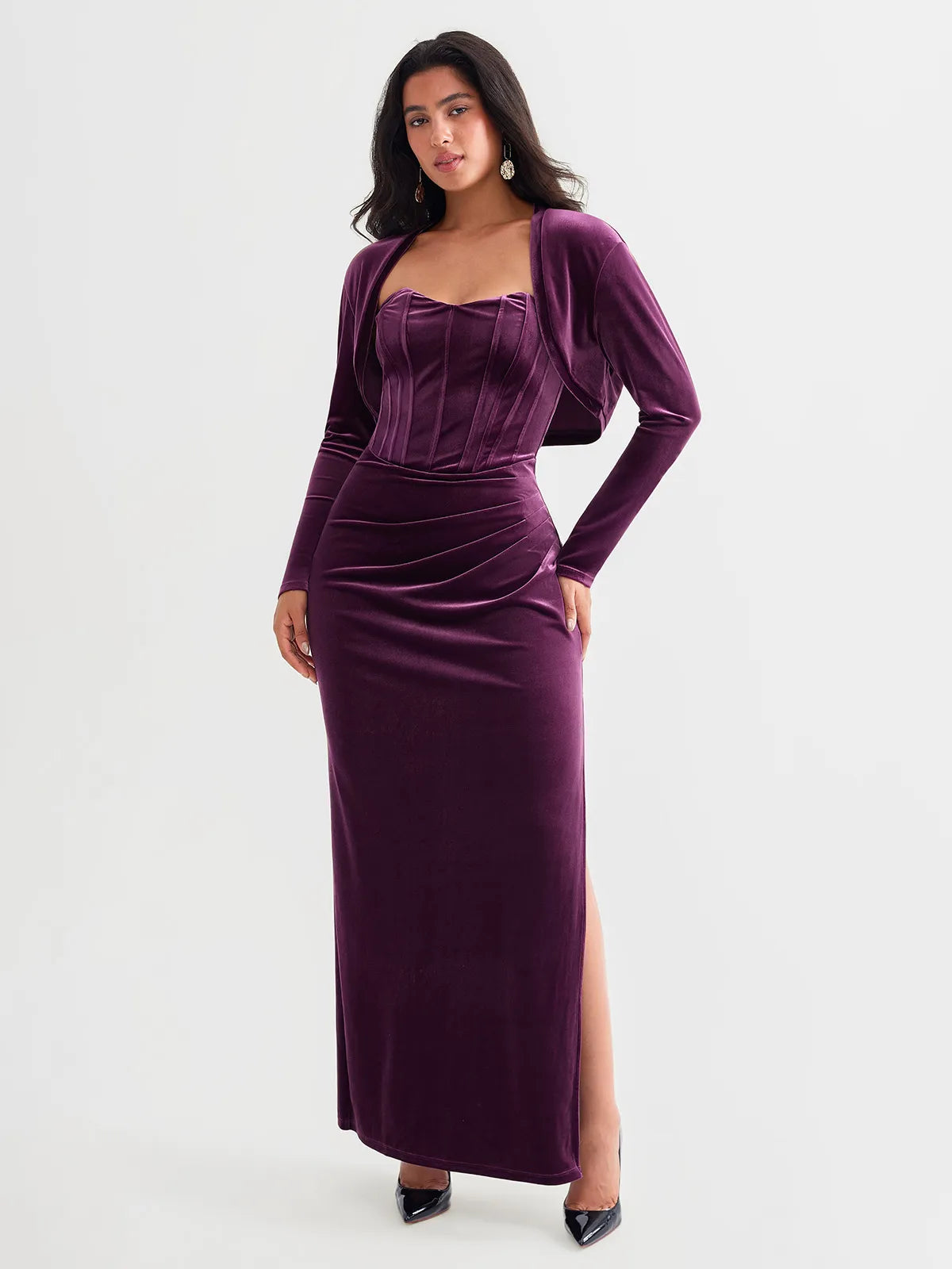 Velvet Long-Sleeve Shrug Bolero