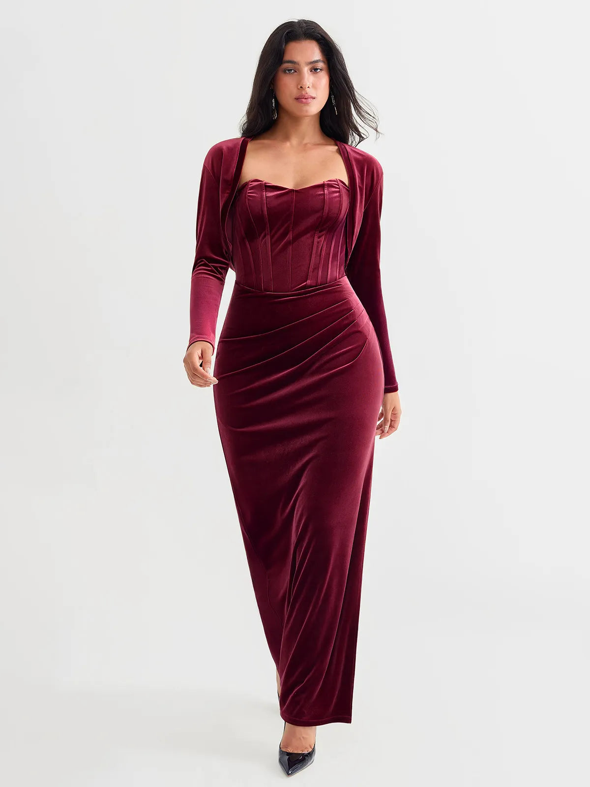 Velvet Long-Sleeve Shrug Bolero