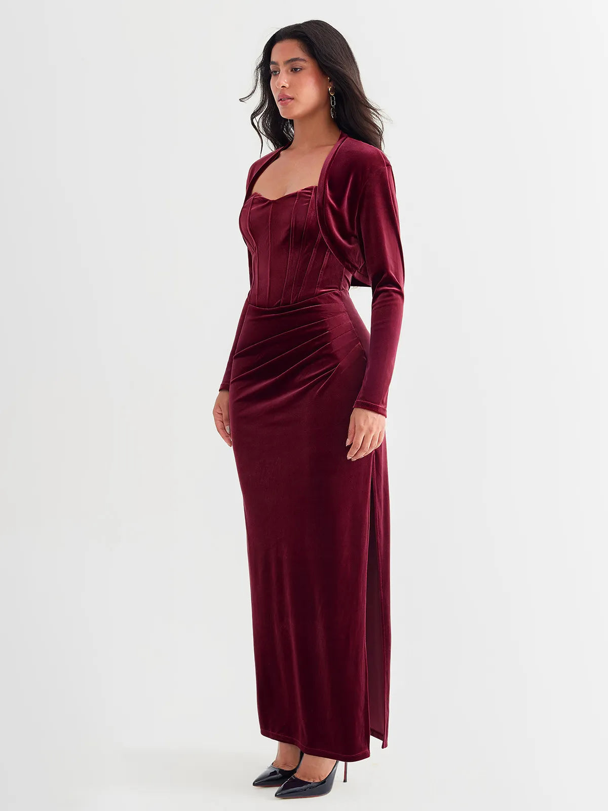 Velvet Long-Sleeve Shrug Bolero