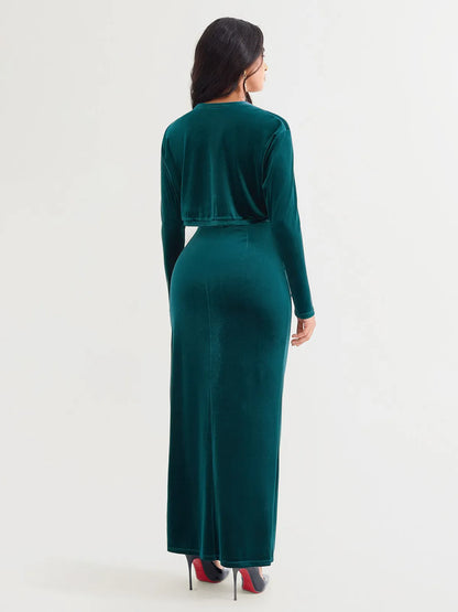 Velvet Long-Sleeve Shrug Bolero