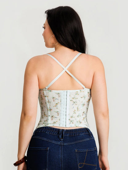 Sculpting Push-Up Lace Floral Boned Convertible Strap Corset Top