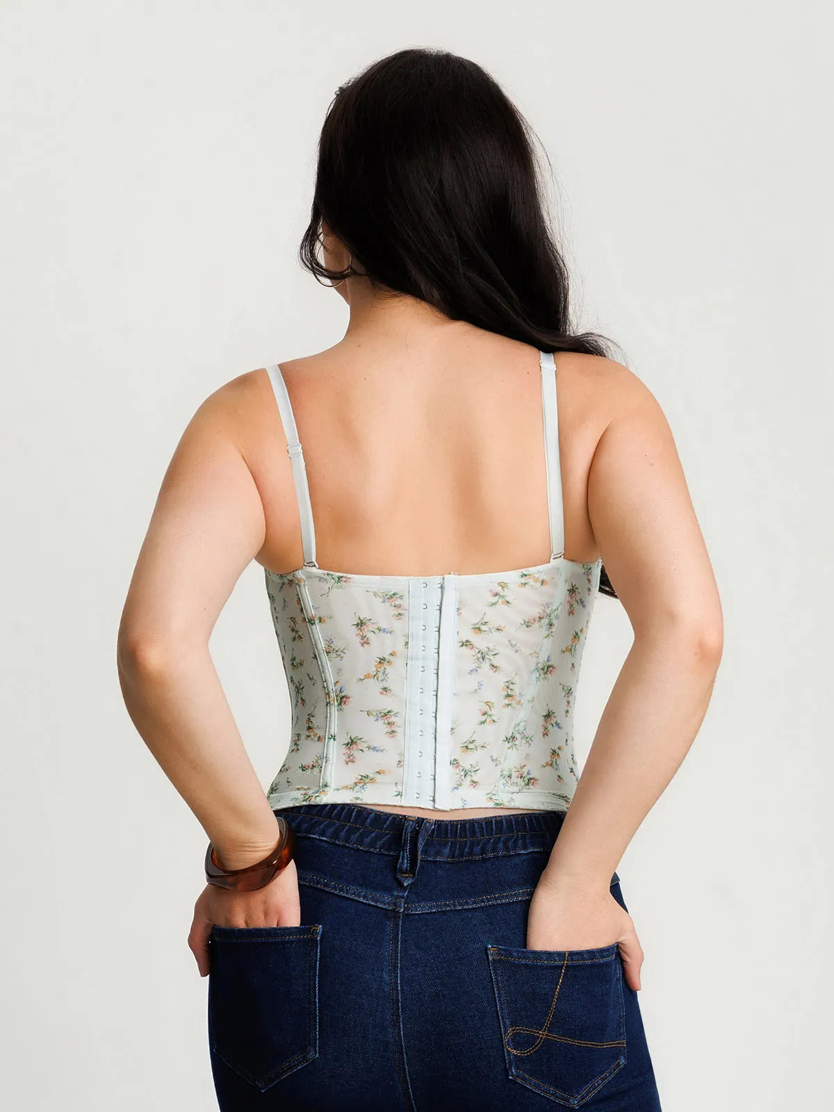 Sculpting Push-Up Lace Floral Boned Convertible Strap Corset Top