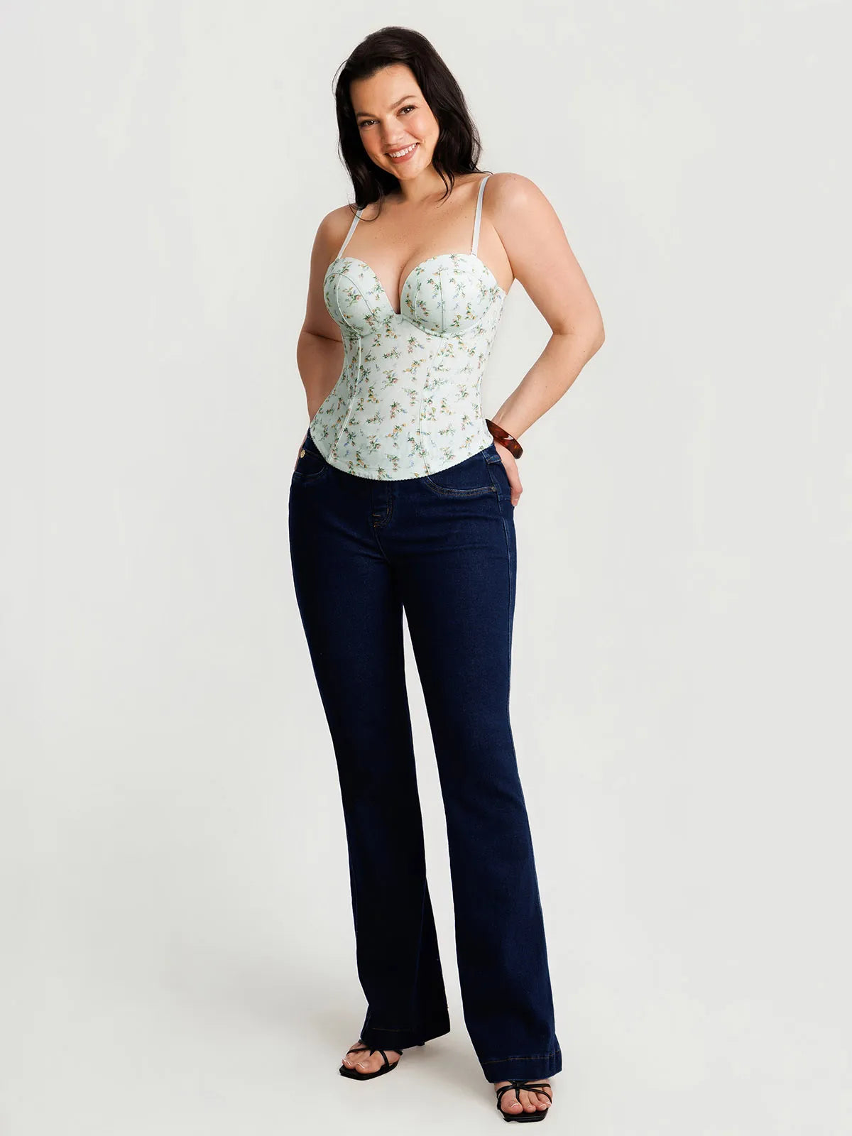Sculpting Push-Up Lace Floral Boned Convertible Strap Corset Top