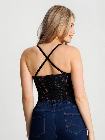 Sculpting Push-Up Lace Floral Boned Convertible Strap Corset Top