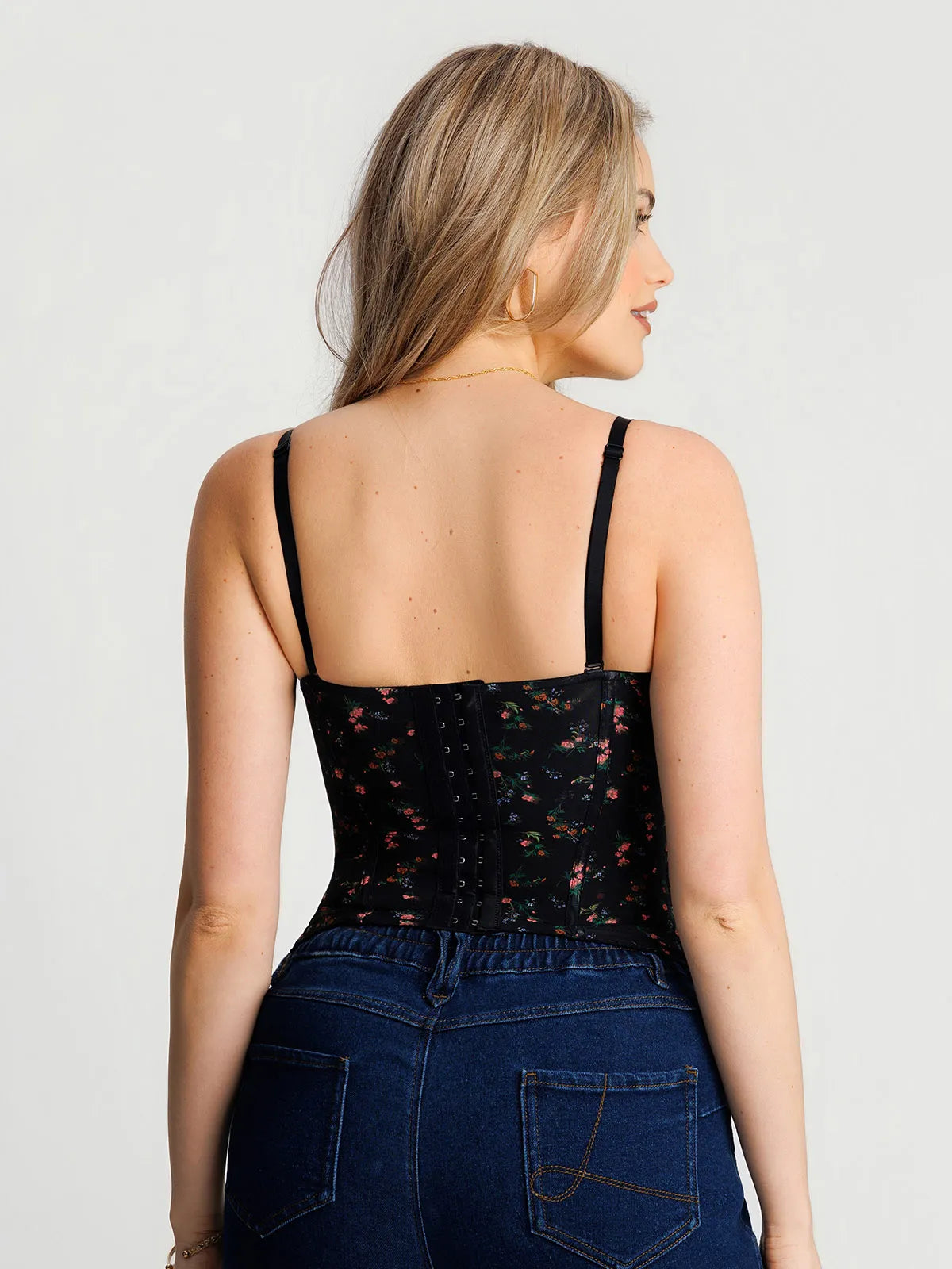 Sculpting Push-Up Lace Floral Boned Convertible Strap Corset Top