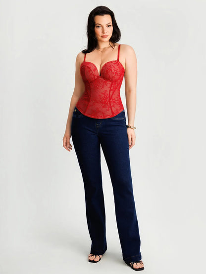 Sculpting Push-Up Lace Floral Boned Convertible Strap Corset Top