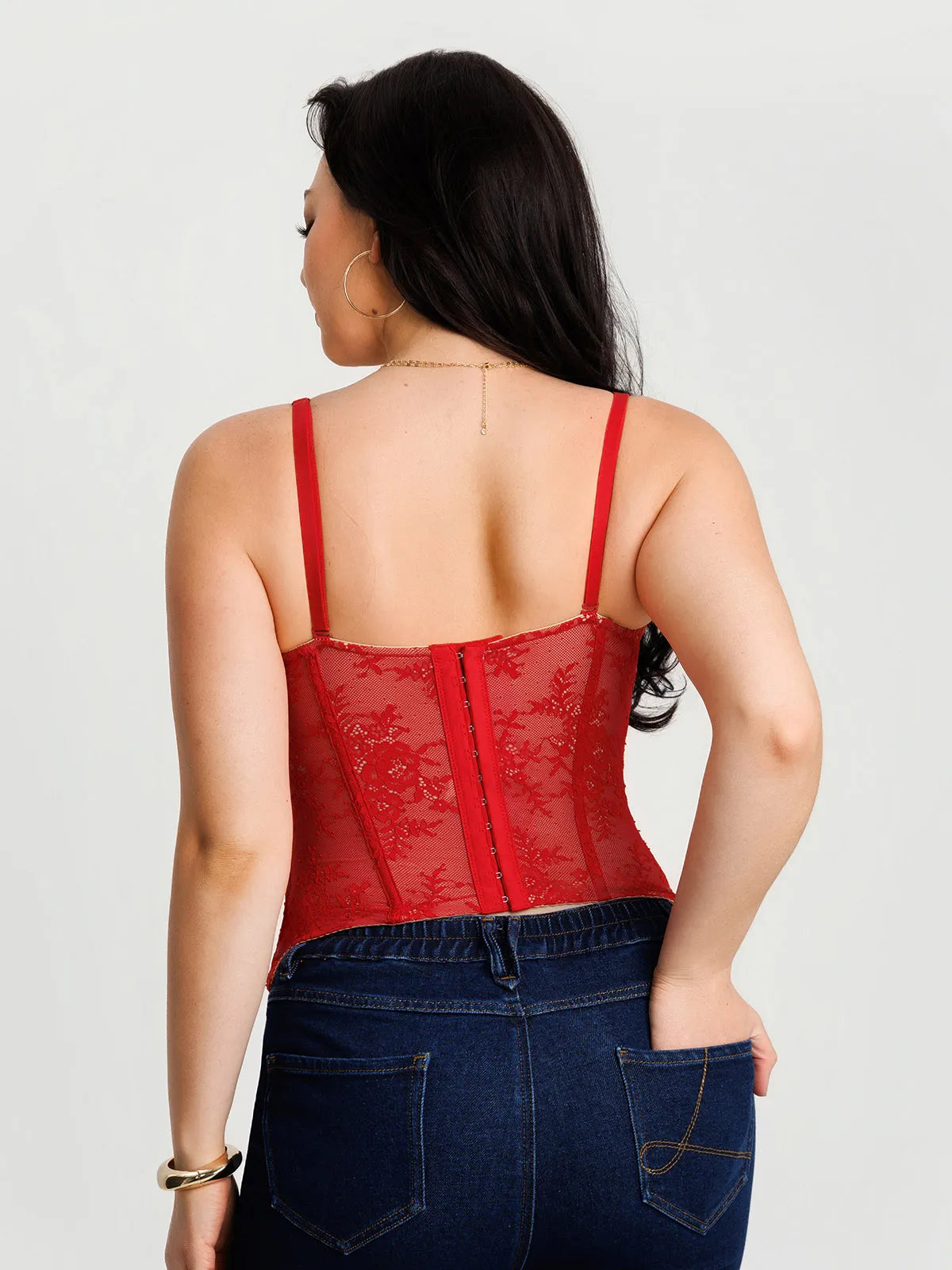 Sculpting Push-Up Lace Floral Boned Convertible Strap Corset Top