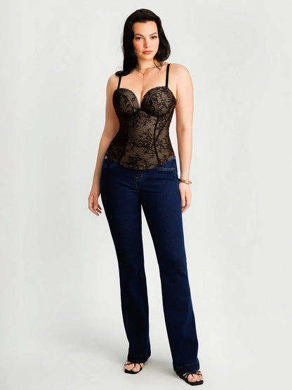 Sculpting Push-Up Lace Floral Boned Convertible Strap Corset Top