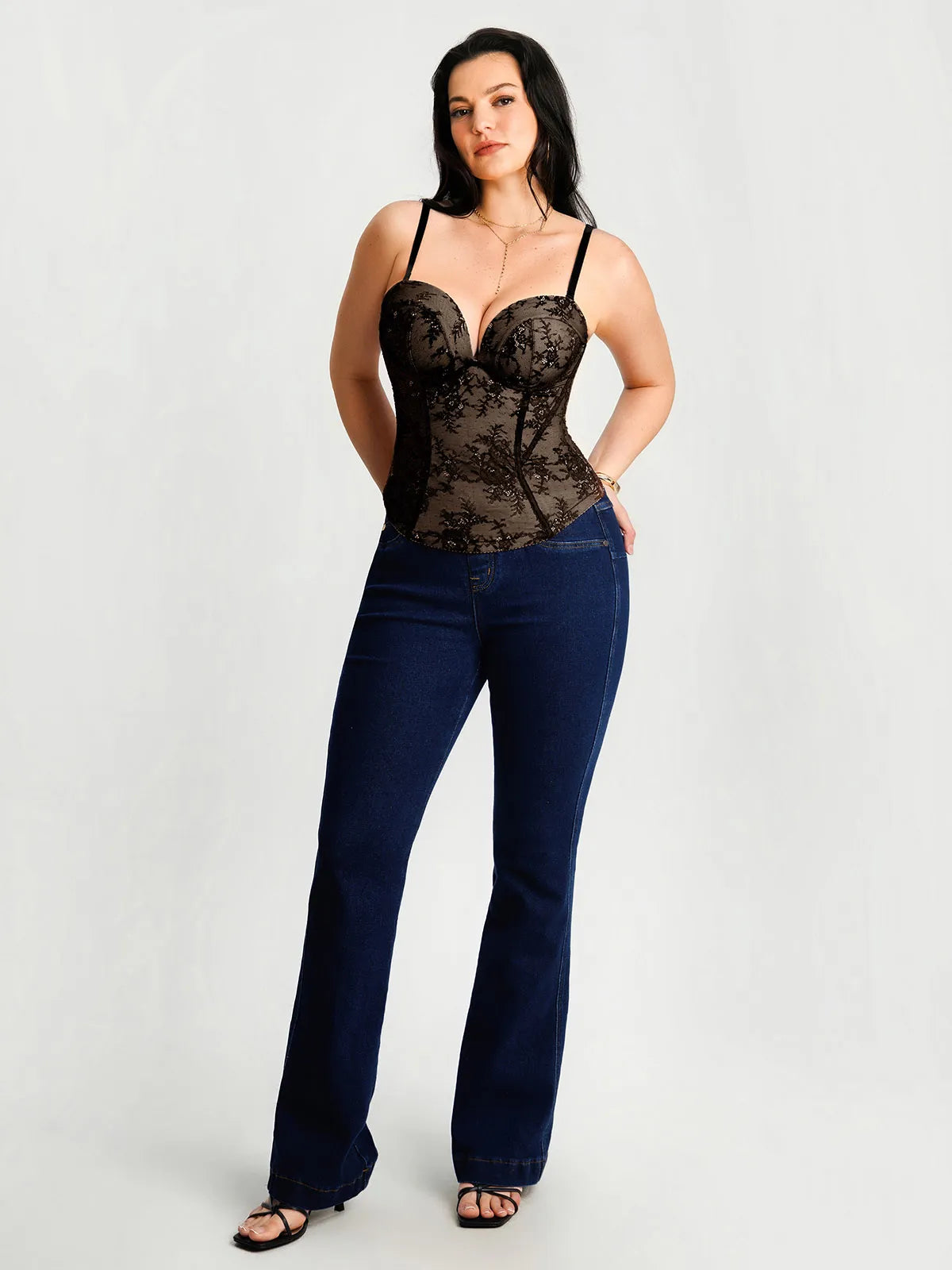 Sculpting Push-Up Lace Floral Boned Convertible Strap Corset Top