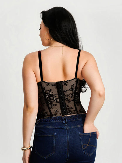 Sculpting Push-Up Lace Floral Boned Convertible Strap Corset Top