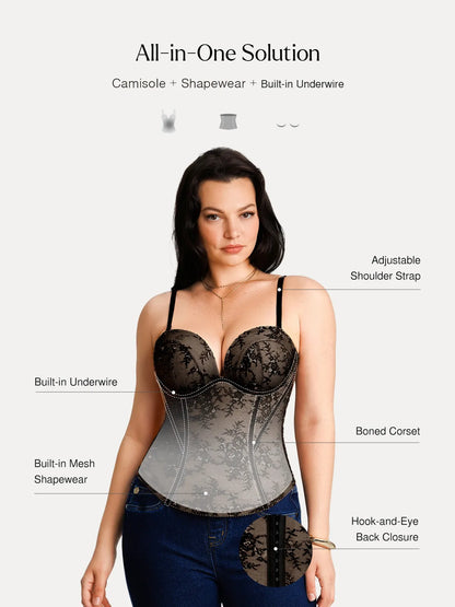 Sculpting Push-Up Lace Floral Boned Convertible Strap Corset Top