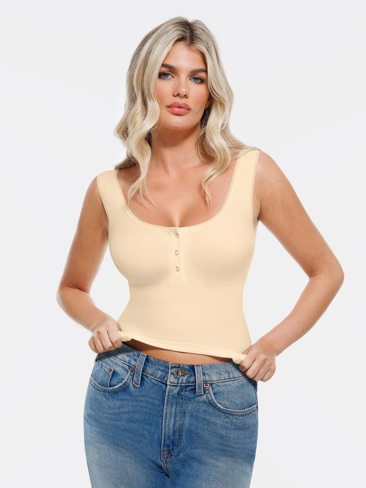 Sculpting Push-Up Square Neck Sleeveless Cami Top with Built-in Bra