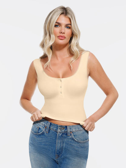 Sculpting Push-Up Square Neck Sleeveless Cami Top with Built-in Bra