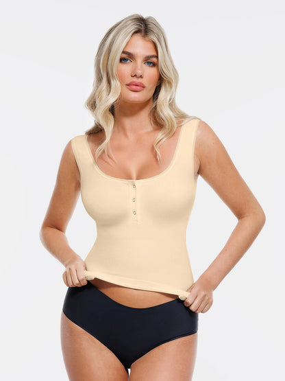 Sculpting Push-Up Square Neck Sleeveless Cami Top with Built-in Bra
