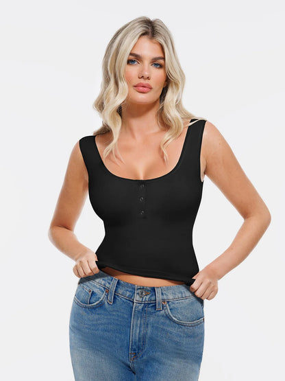 Sculpting Push-Up Square Neck Sleeveless Cami Top with Built-in Bra