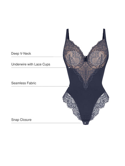 Seamless Lace V-Neck Shapewear Bodysuit