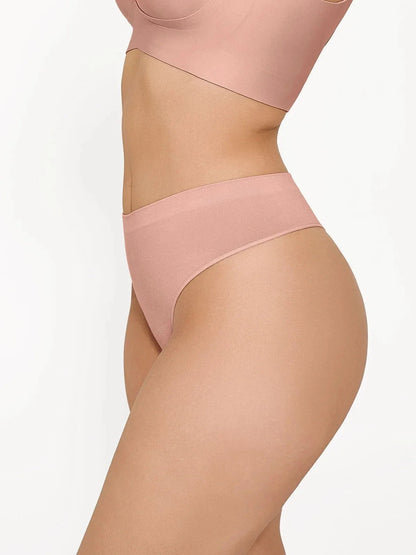 Seamless Solid Mid-Rise Thong Brief