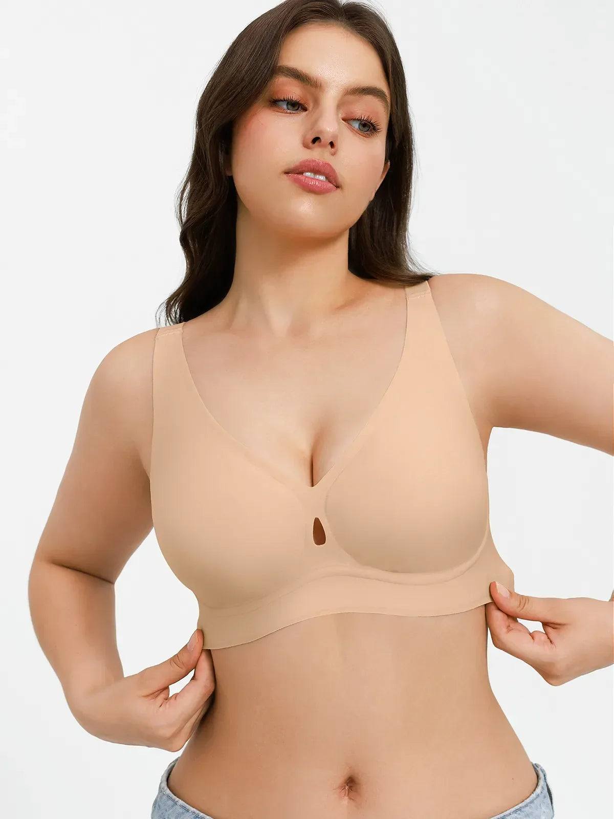 Seamless Wireless Deep V Jelly Contour Support Bra