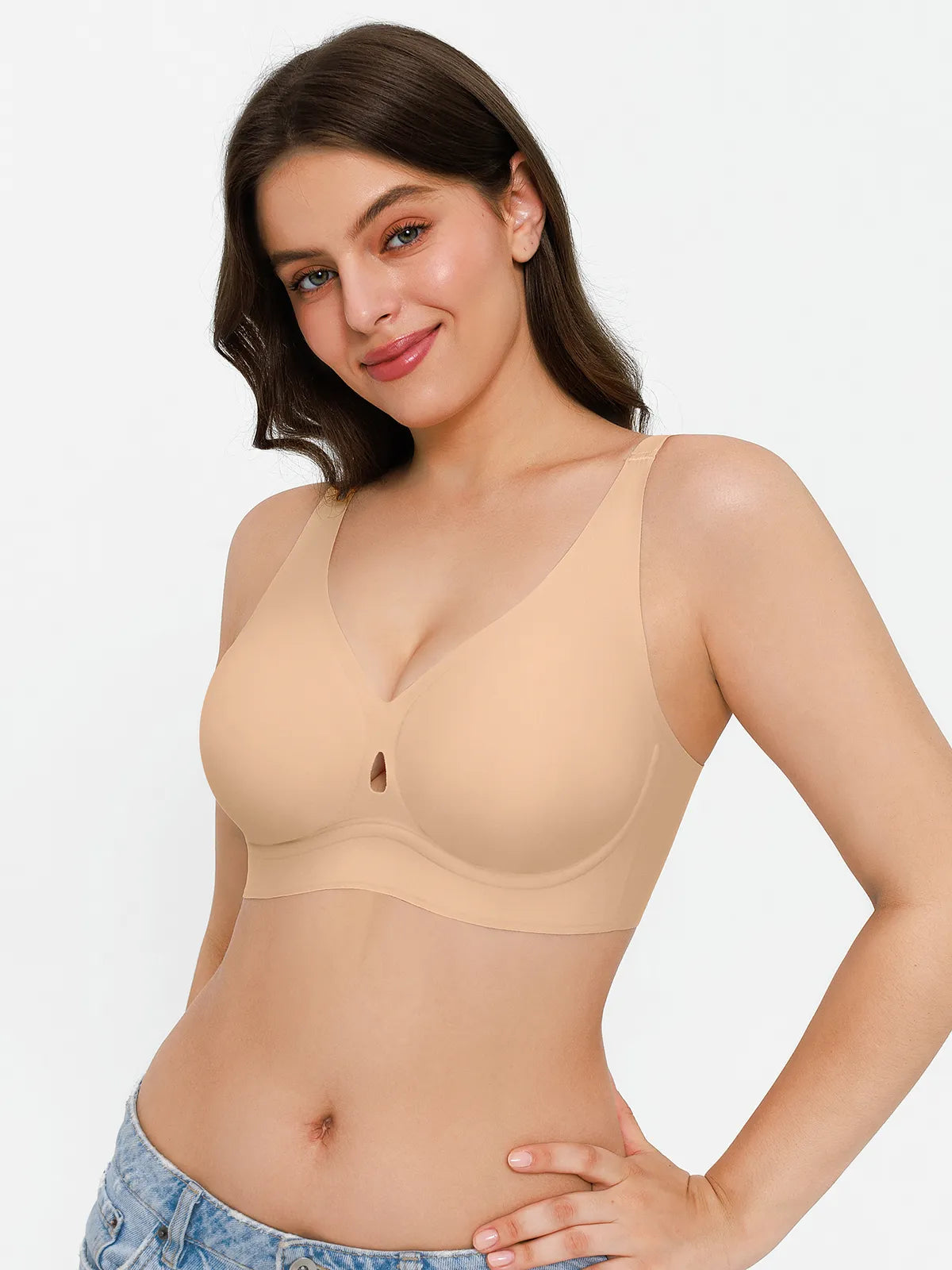 Seamless Wireless Deep V Jelly Contour Support Bra