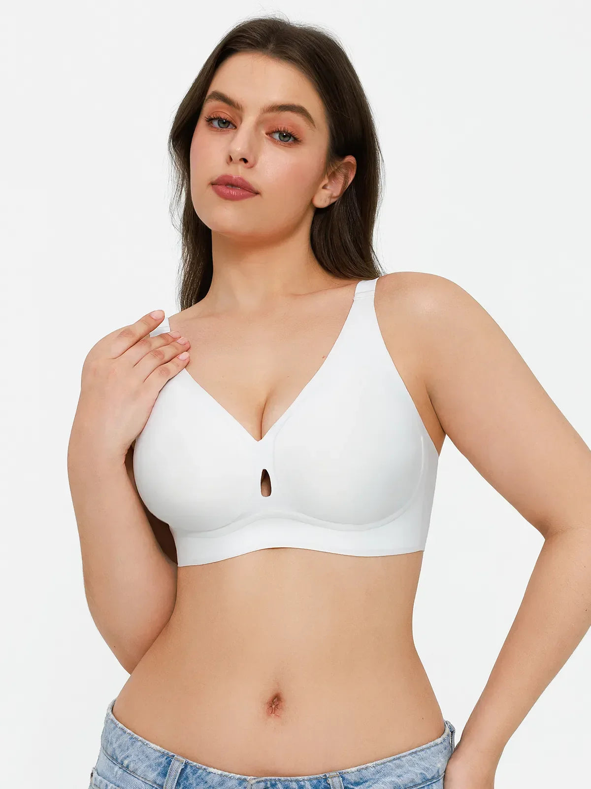 Seamless Wireless Deep V Jelly Contour Support Bra