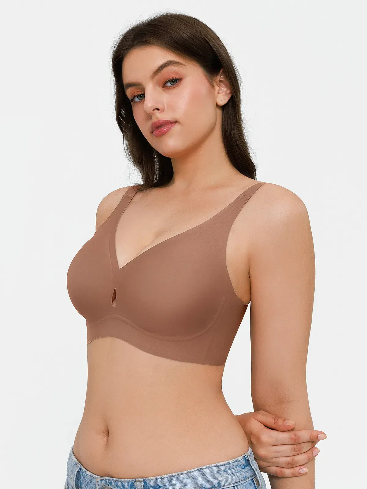 Seamless Wireless Deep V Jelly Contour Support Bra