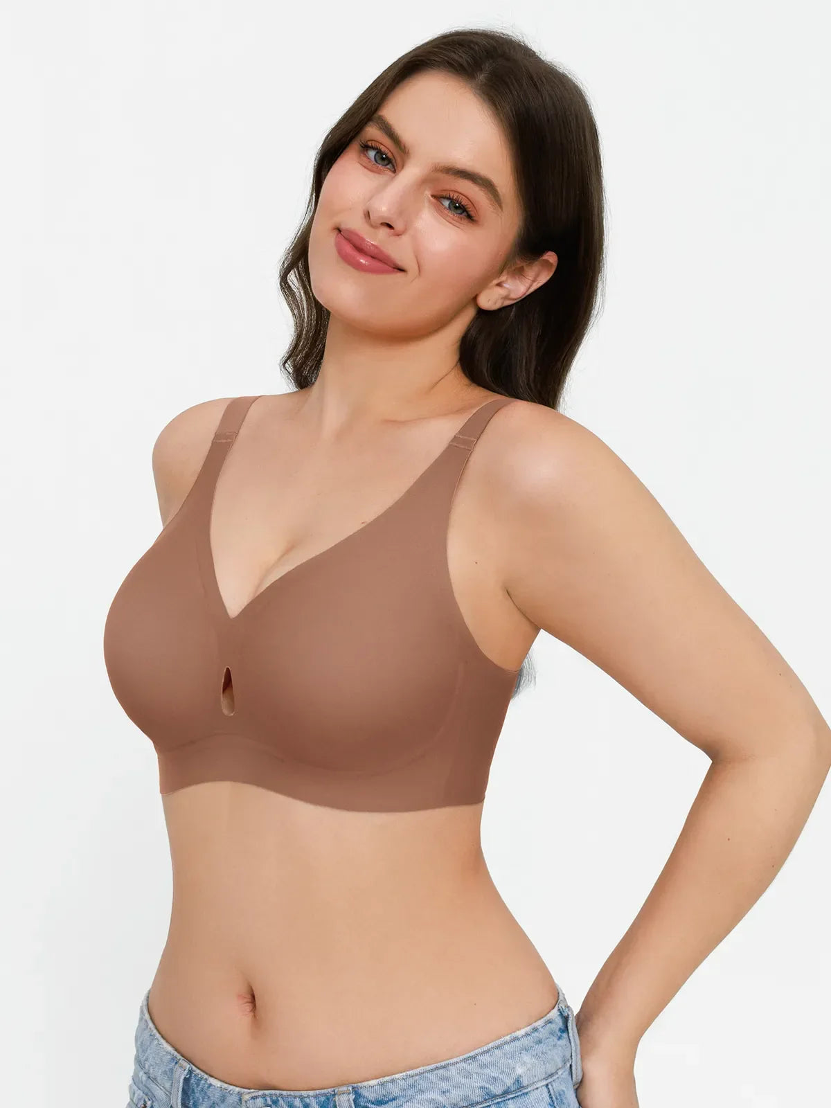 Seamless Wireless Deep V Jelly Contour Support Bra