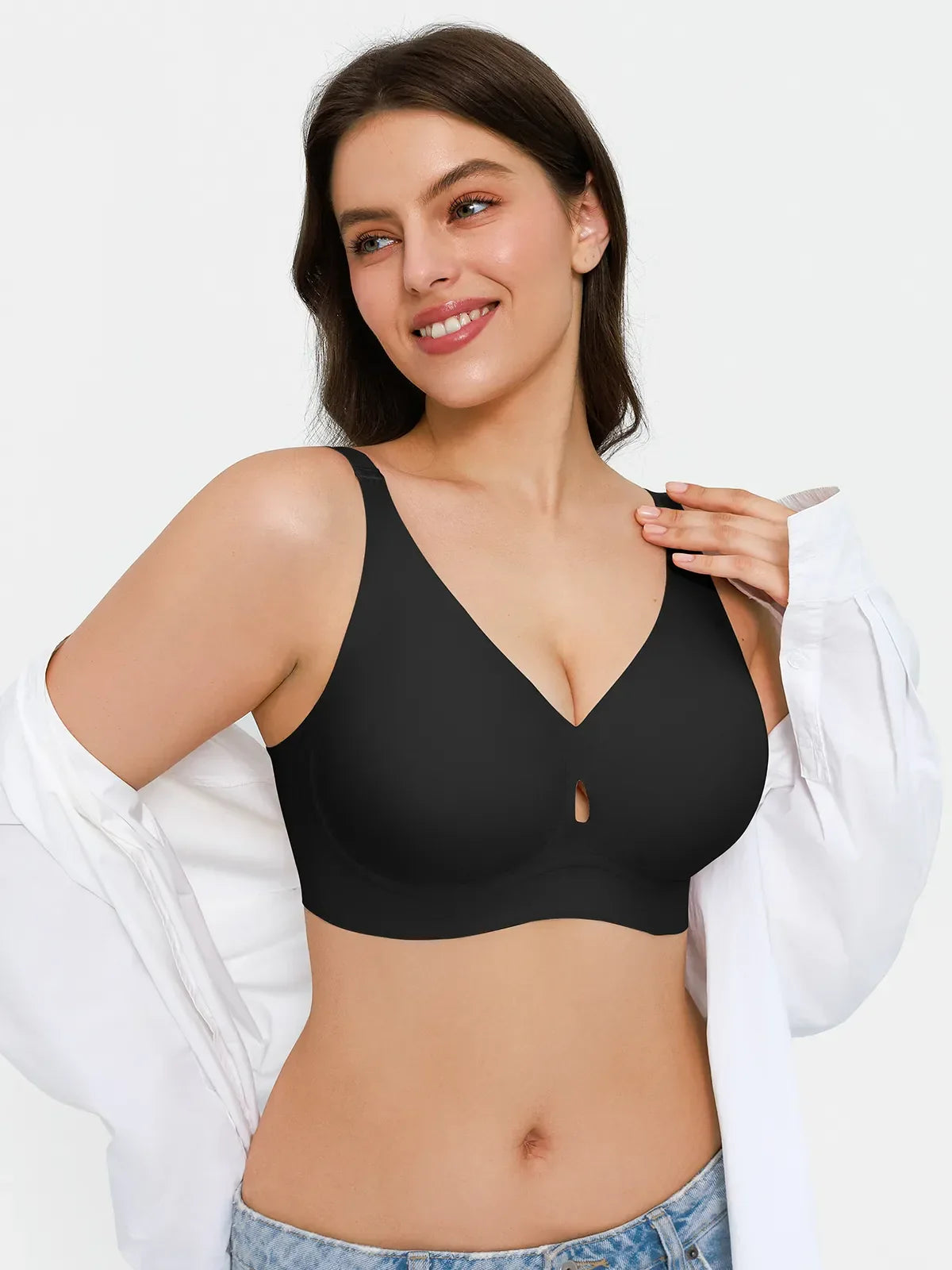 Seamless Wireless Deep V Jelly Contour Support Bra