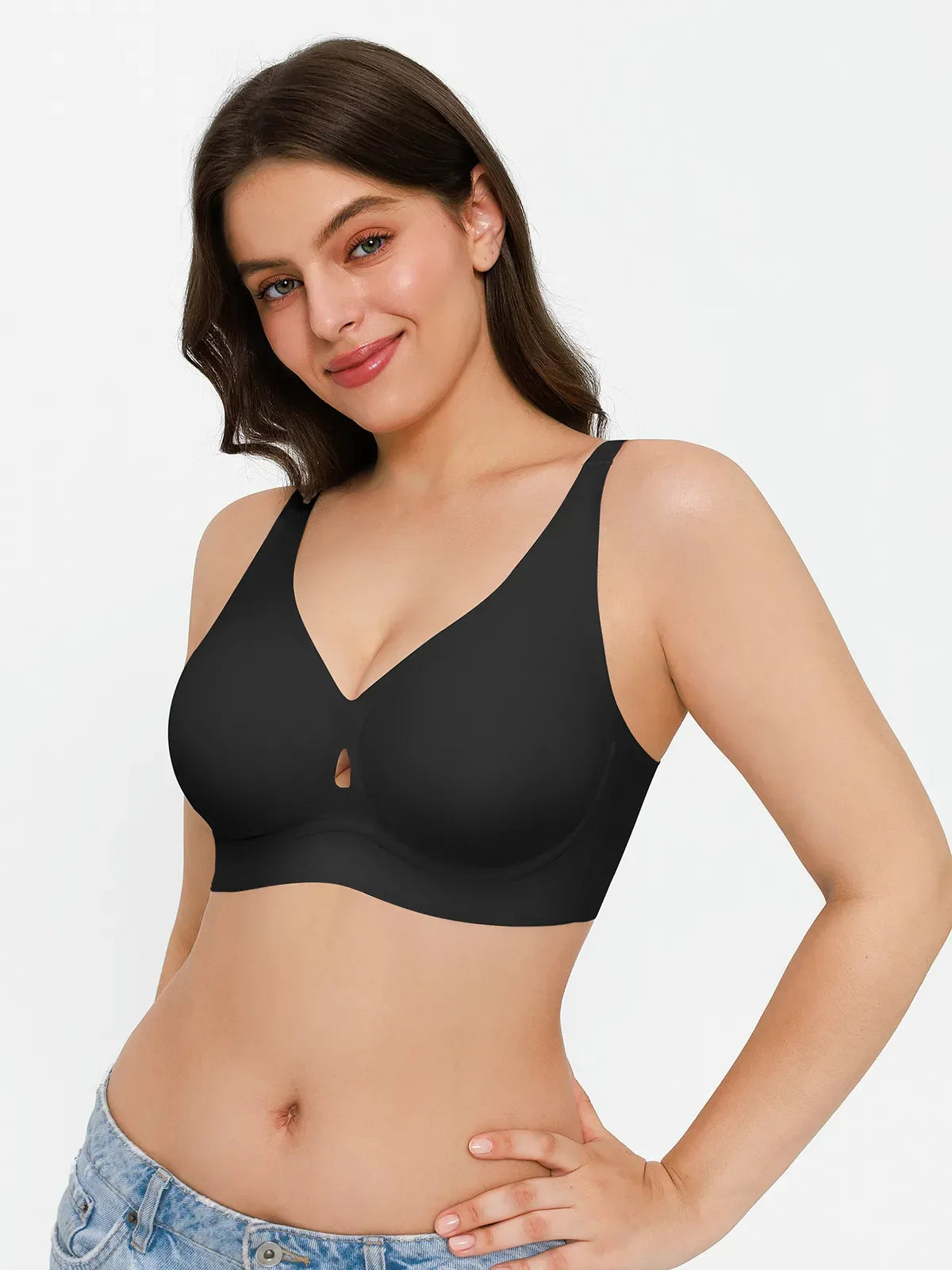 Seamless Wireless Deep V Jelly Contour Support Bra